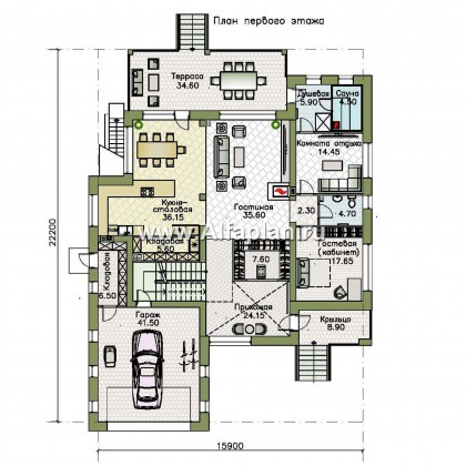 «Альстер Плюс» — проект двухэтажного дома в стиле хай-тек, элитая вилла с цокольным этажом - превью план дома