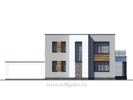 «Серотонин» - проект двухэтажного дома, в современном стиле хай-тек, с террасой и балконом, навес на 2 авто - превью фасада дома