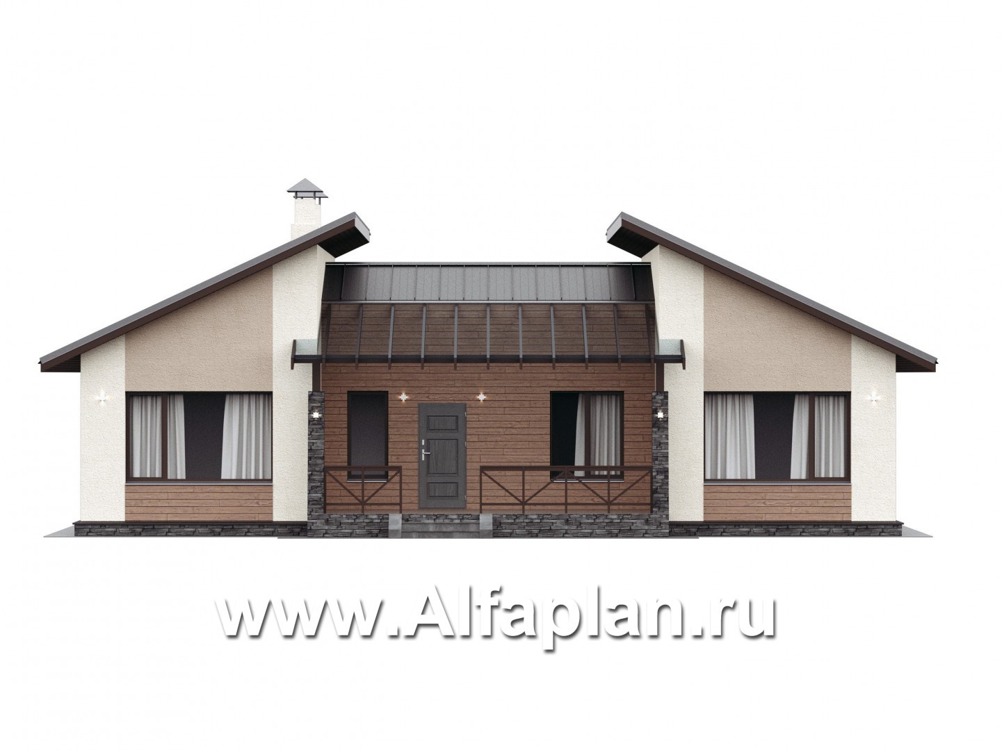 Проекты домов Альфаплан - «Стрельна» - одноэтажный дом с четырьмя комнатами и террасой - изображение фасада №1