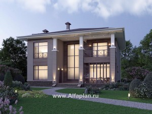Проекты домов Альфаплан - "Римские каникулы" - проект дома с двусветной гостиной - превью основного изображения