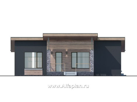 Проекты домов Альфаплан - «Корица» - проект дома с односкатной крышей, с двумя спальнями - превью фасада №2