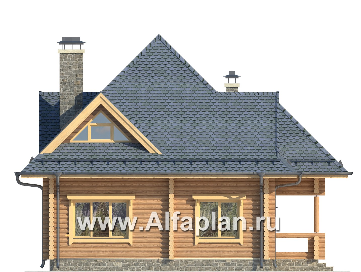 Проекты домов Альфаплан - Одноэтажный дом из бревен с мансардой - изображение фасада №3