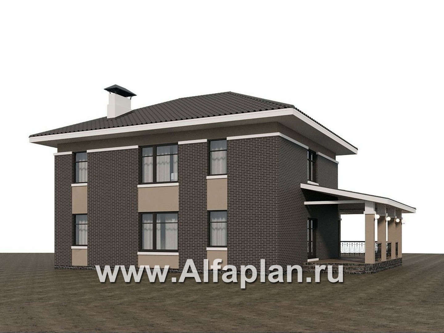 Проекты домов Альфаплан - "Вермеер" - проект двухэтажного дома с эркером и лестницей в гостиной - дополнительное изображение №2