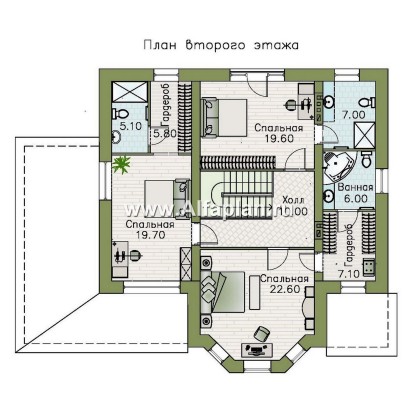 Проекты домов Альфаплан - "Вермеер" - проект двухэтажного дома с эркером и лестницей в гостиной - превью плана проекта №2