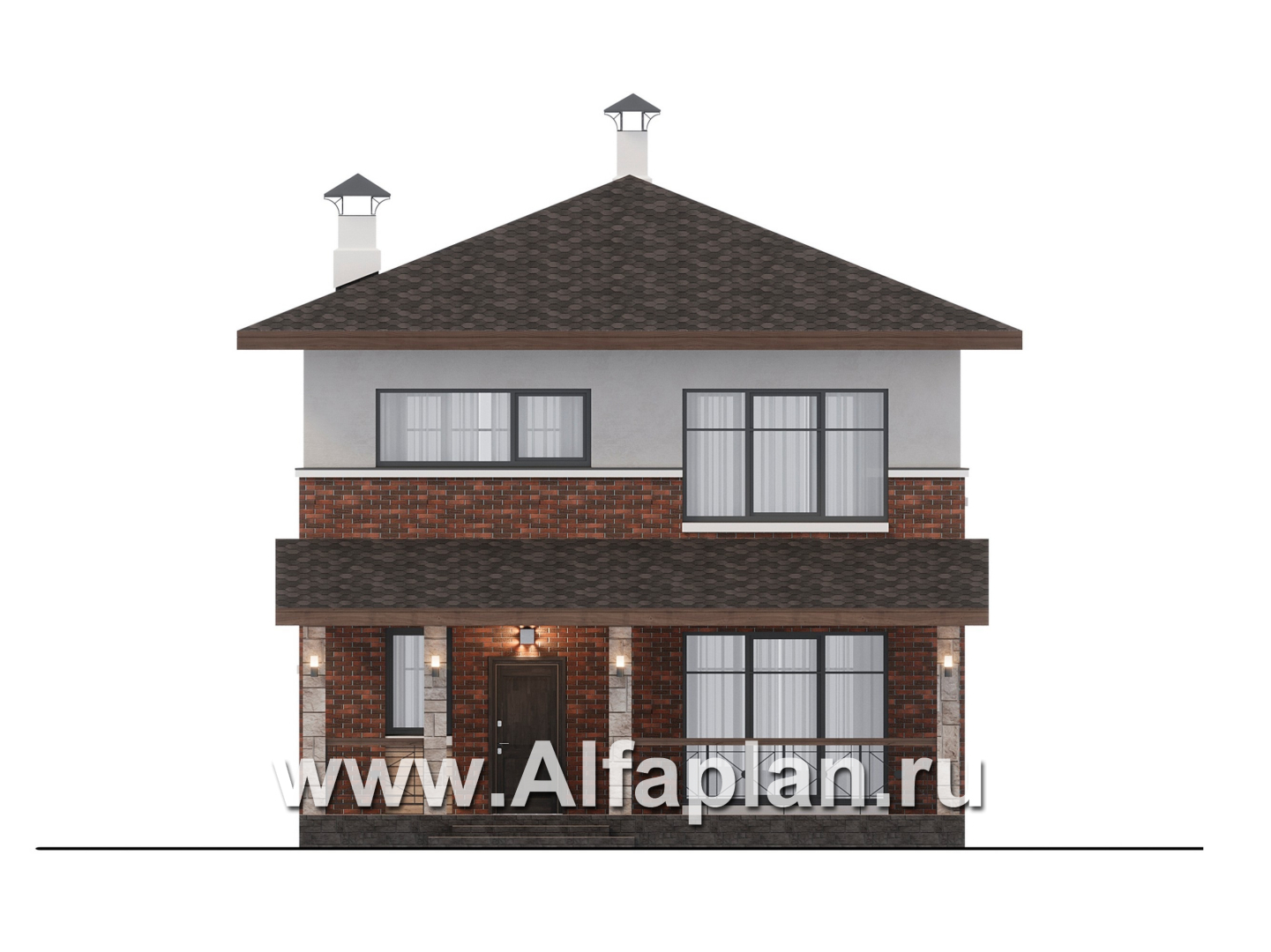 Проекты домов Альфаплан - "Остров сокровищ" - проект комфортного, простого дома из газобетона, с террасой со стороны главного фасада - изображение фасада №1