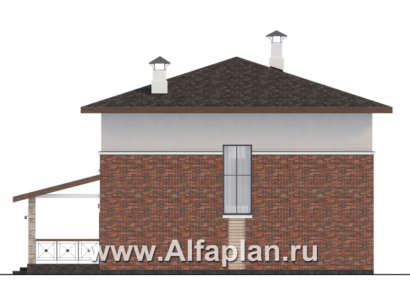 Проекты домов Альфаплан - "Остров сокровищ" - проект комфортного, простого дома из газобетона, с террасой со стороны главного фасада  - изображение фасада №2