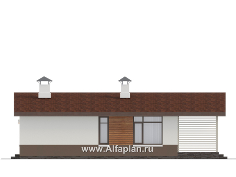 «Отрадное» - проект одноэтажного дома, с террасой, 3 спальни, с двускатной крышей - превью фасада дома