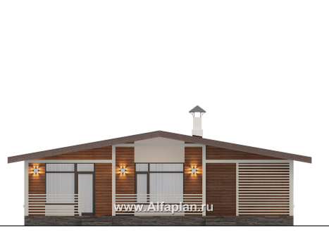 «Перламутр» - проект одноэтажного дома из газобетона, с террасой, 2 спальни - превью фасада дома