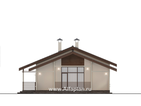 Проекты домов Альфаплан - "Пикколо" - экономичный одноэтажный дом из гзобетонных блоков, с террасой - превью фасада №2