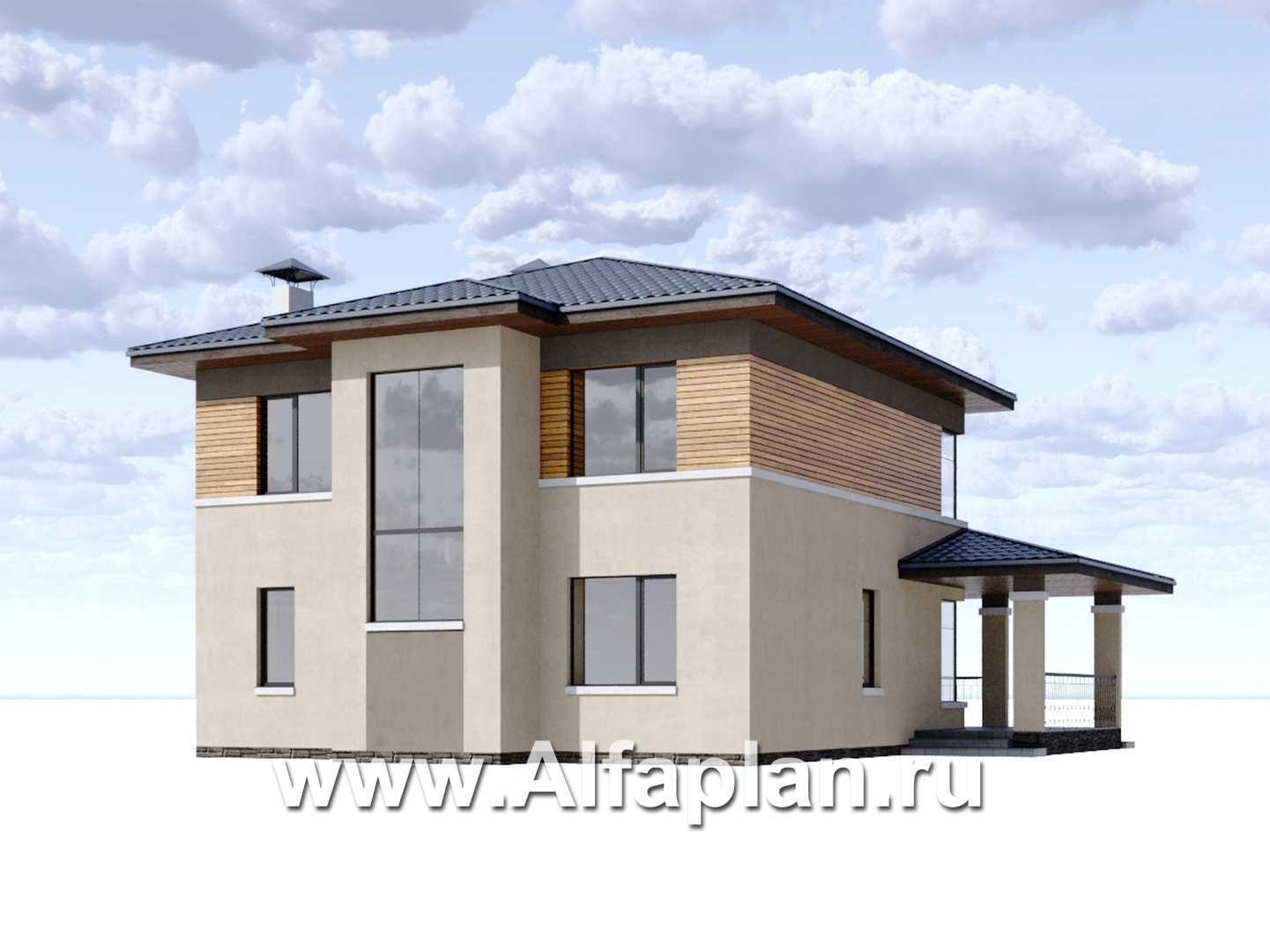 Проекты домов Альфаплан - "Монтана" - проект двухэтажного дома из кирпичей в стиле Райта - дополнительное изображение №2