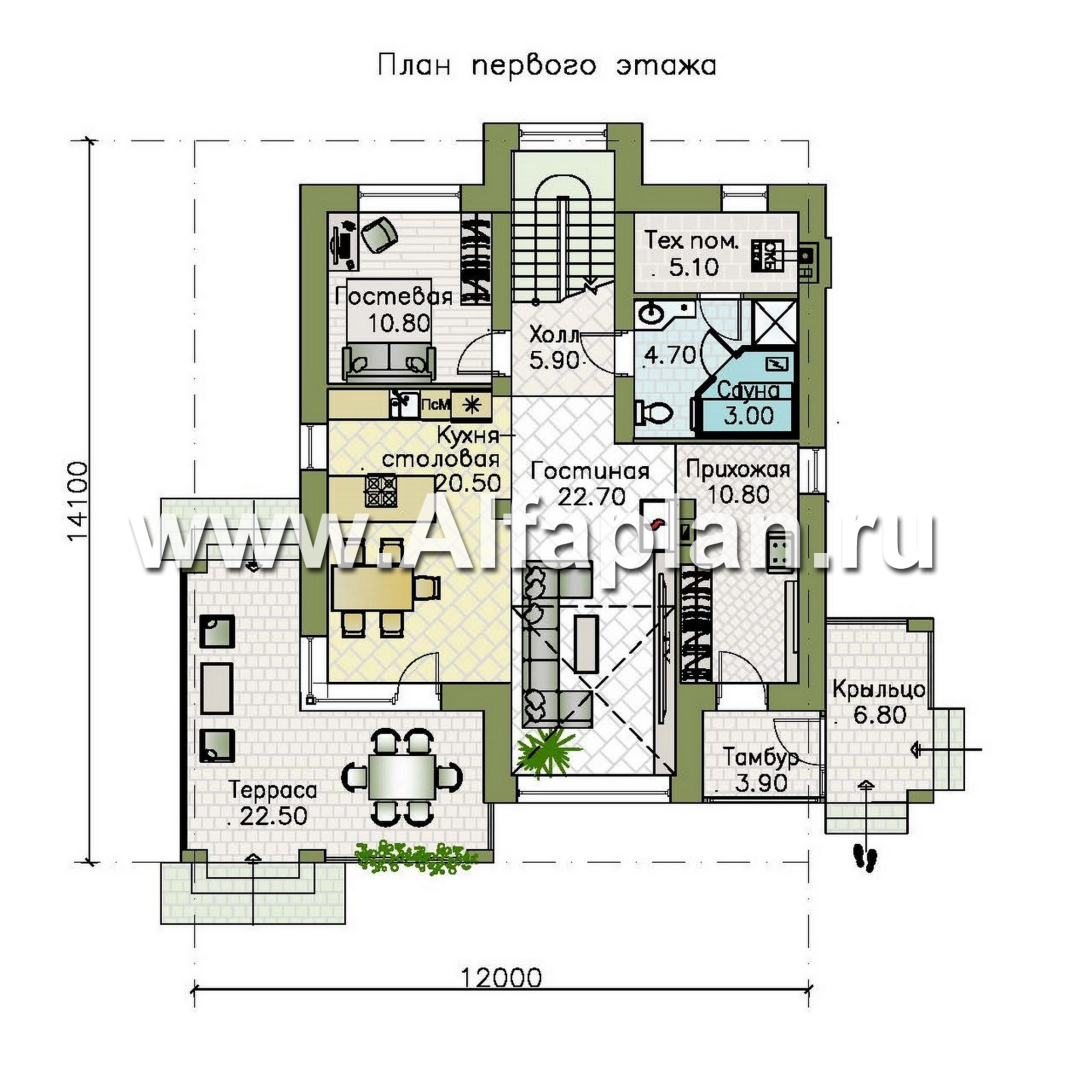 Проекты домов Альфаплан - "Монтана" - проект двухэтажного дома из кирпичей в стиле прерий (Райта) - план проекта №2