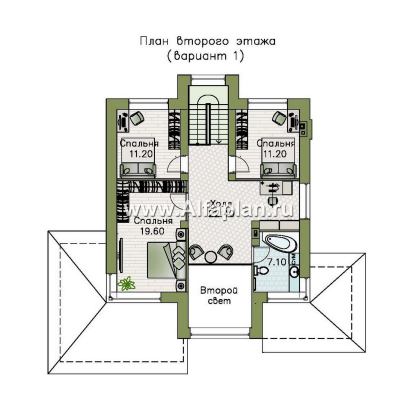 Проекты домов Альфаплан - "Монтана" - проект двухэтажного дома из кирпичей в стиле прерий (Райта) - превью плана проекта №3