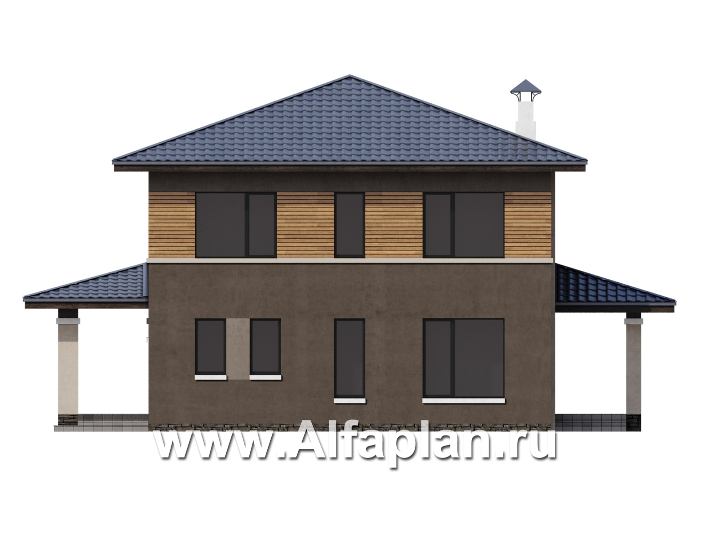 Проекты домов Альфаплан - "Юта" - двухэтажный коттедж в стиле прерий (Райта) - изображение фасада №4