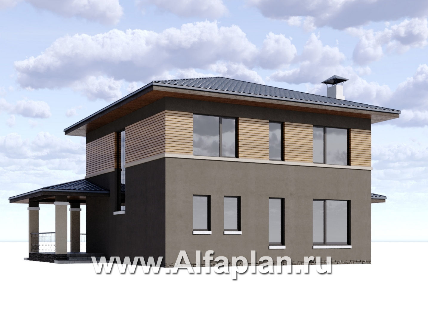 Проекты домов Альфаплан - "Юта" - двухэтажный коттедж в стиле прерий (Райта) - дополнительное изображение №3