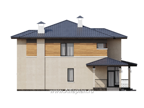Проекты домов Альфаплан - "Монтана" - проект двухэтажного дома из кирпичей в стиле Райта - превью фасада №3