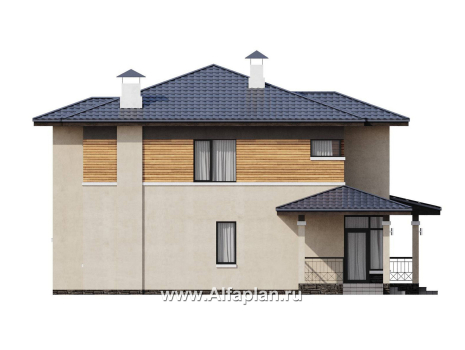 Проекты домов Альфаплан - "Монтана" - проект двухэтажного дома из кирпичей в стиле прерий (Райта) - превью фасада №3