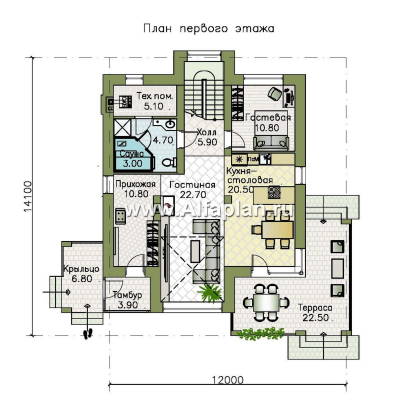 Проекты домов Альфаплан - "Монтана" - проект двухэтажного дома из кирпичей в стиле прерий (Райта) - превью плана проекта №1