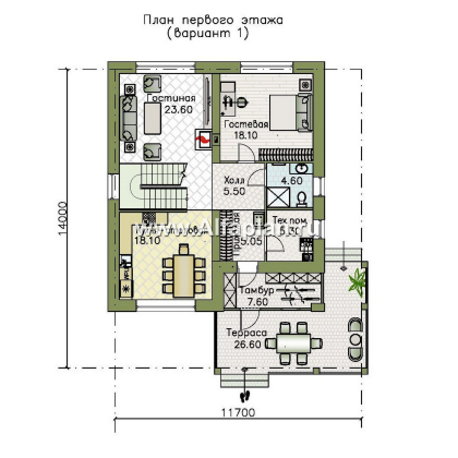 Проекты домов Альфаплан - "Отрадное" - дизайн дома в стиле Райта, с террасой на главном фасаде - превью плана проекта №1