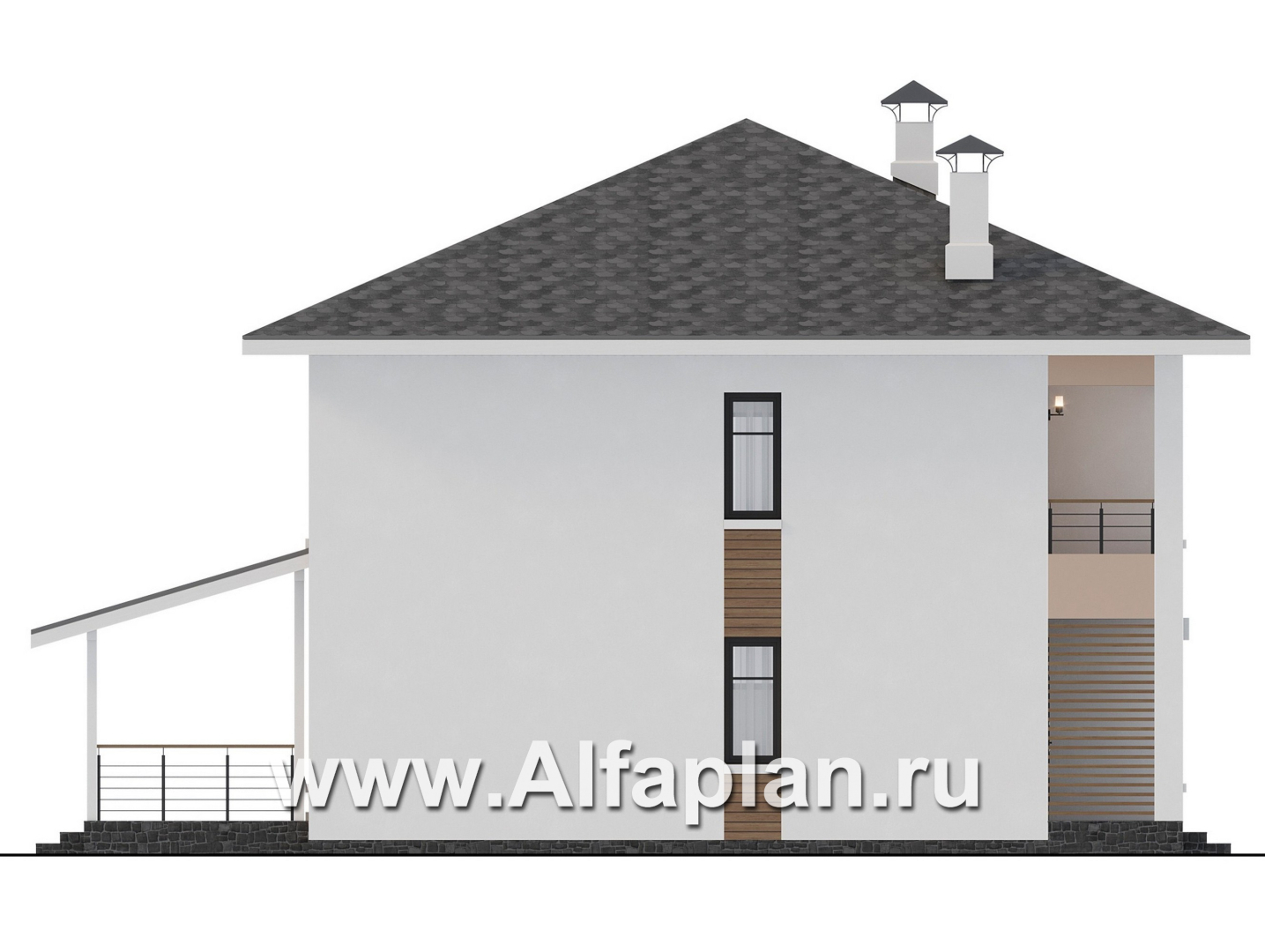 Проекты домов Альфаплан - "Вуокса" - современный двухэтажный коттедж - изображение фасада №3