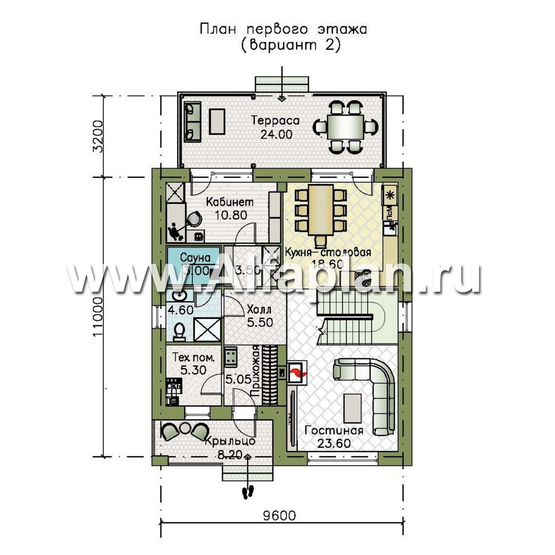Проекты домов Альфаплан - "Вуокса" - современный двухэтажный коттедж - изображение плана проекта №2