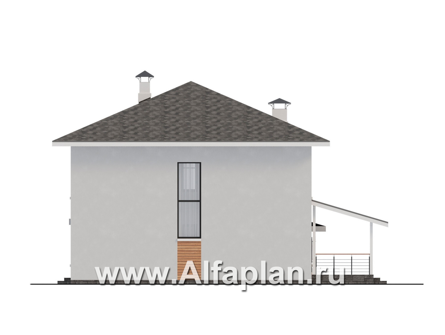 Проекты домов Альфаплан - "Вуокса" - современный двухэтажный коттедж, штукатурные фасады, с гаражом - изображение фасада №2