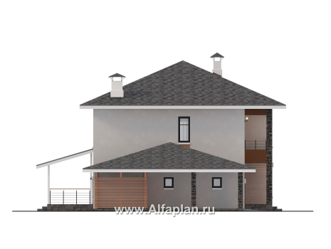 Проекты домов Альфаплан - "Вуокса" - современный двухэтажный коттедж, штукатурные фасады, с гаражом - превью фасада №3