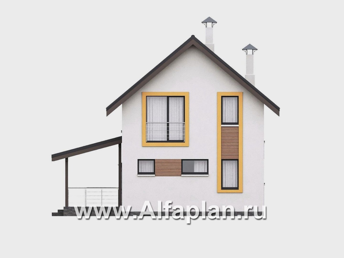 «Викинг» - проект дома, 2 этажа, с сауной и с террасой сбоку, в скандинавском стиле - фасад дома