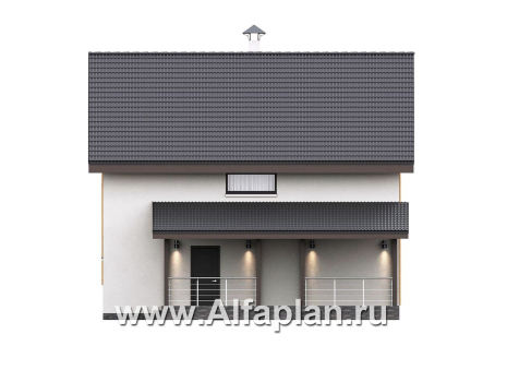 «Викинг» - проект дома, 2 этажа, с сауной и с террасой сбоку, в скандинавском стиле - превью фасада дома