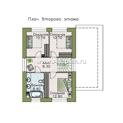 «Викинг» - проект дома, 2 этажа, с сауной и с террасой сбоку, в скандинавском стиле - превью план дома