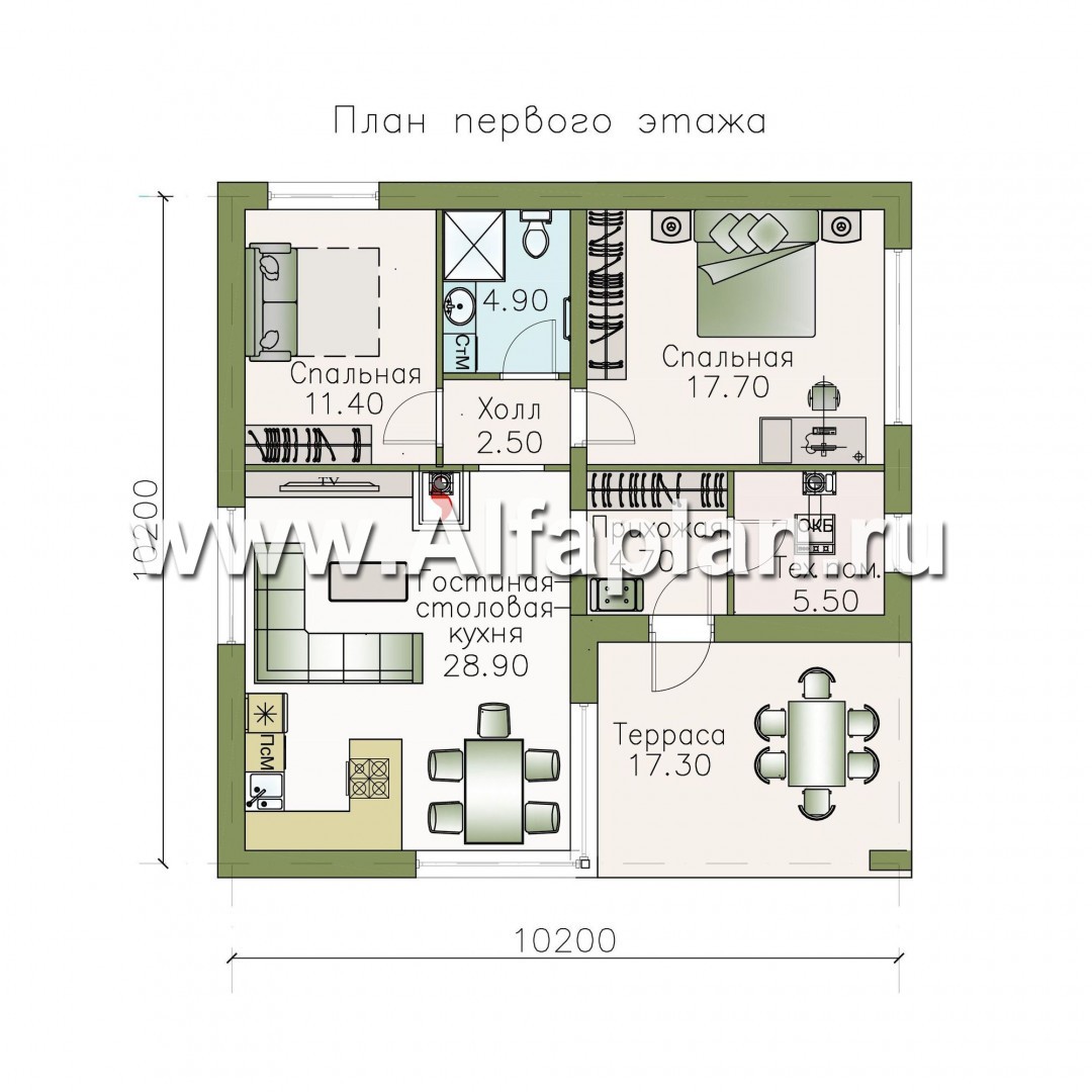Проекты домов Альфаплан - «Дега» - стильный, компактный дачный дом из газобетона - изображение плана проекта №1