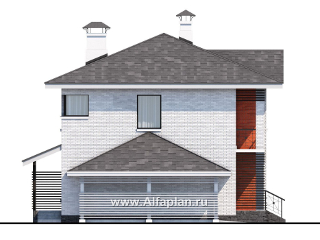 Проекты домов Альфаплан - Кирпичный дом «Серебро» с навесом для машины - превью фасада №3
