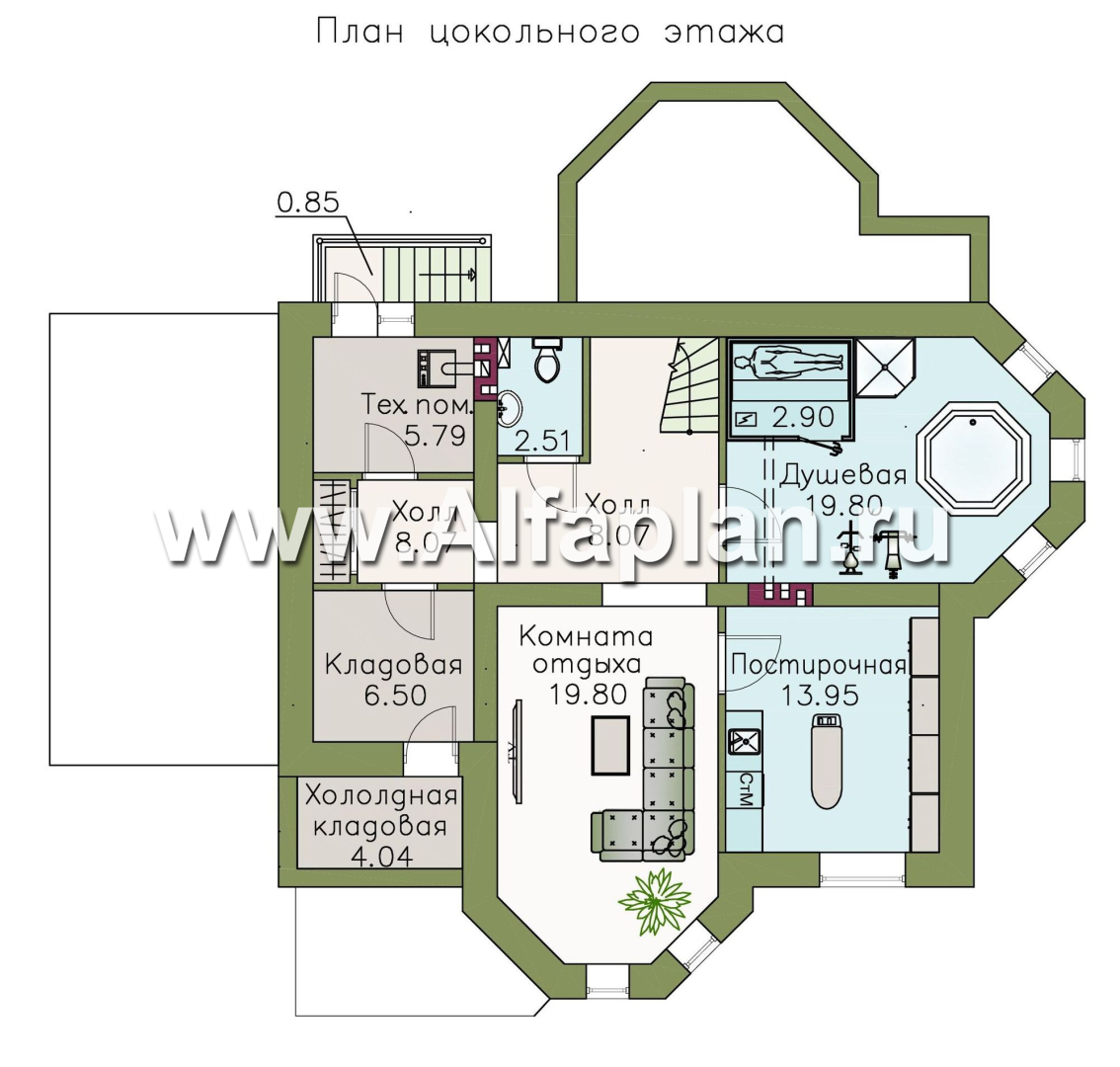 Проекты домов Альфаплан - «Классика плюс» - классический  особняк с цокольным этажом - изображение плана проекта №1
