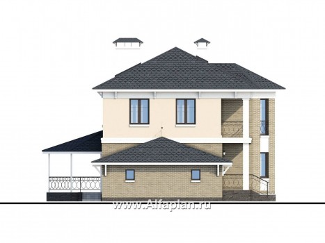 Проекты домов Альфаплан - «Классика» - двухэтажный особняк с эркером и гаражом на два автомобиля - превью фасада №4
