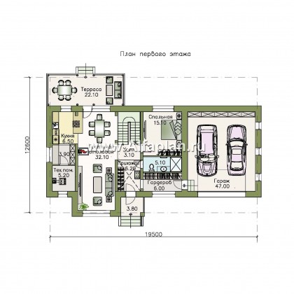 «Кассиопея» -  проект дома с мансардой, с рациональной планировкой, с гаражом на 2 авто - превью план дома