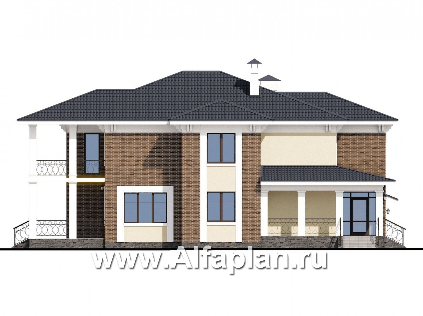 Проекты домов Альфаплан - «Беатрис» — двухэтажный коттедж с гаражом и террасой - изображение фасада №3
