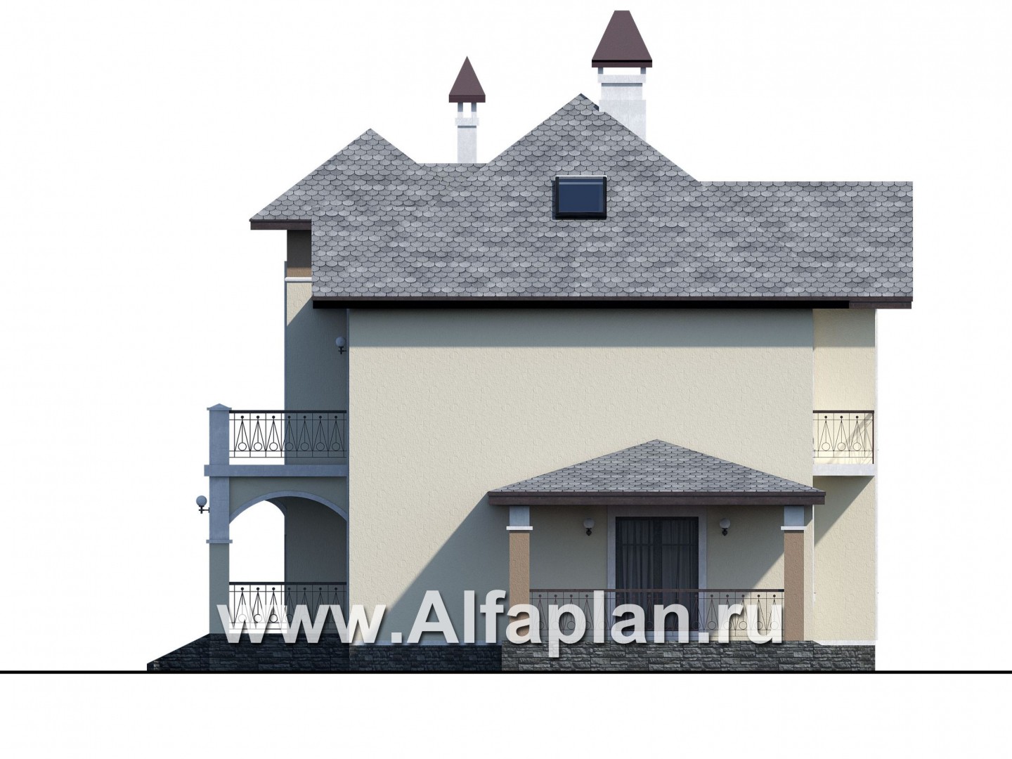 Проекты домов Альфаплан - «Разумовский» - элегантный загородный коттедж с террасой - изображение фасада №2