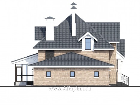 «Лас Флорес» - проект дома с мансардой, с эркером и с кабинетом, с террасой, в стиле замка, с гаражом - превью фасада дома