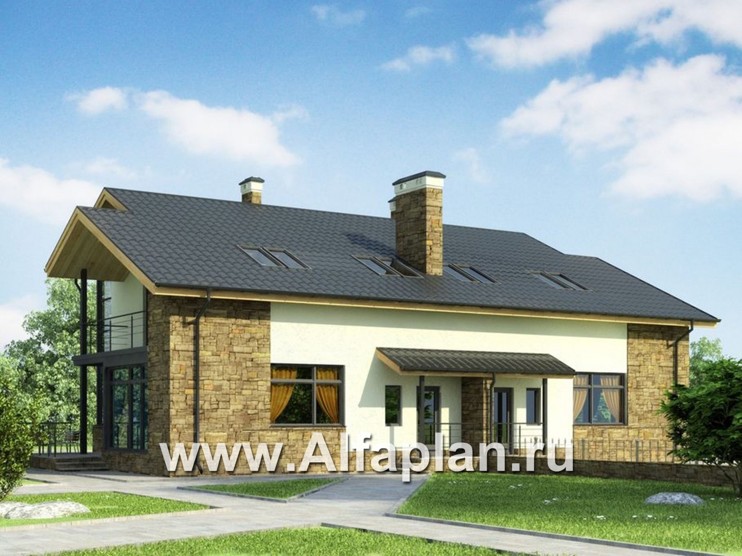 Проекты домов Альфаплан - Современный проект дома на две семьи (дуплекс) - дополнительное изображение №1