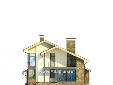 Проекты домов Альфаплан - Современный проект дома на две семьи (дуплекс) - превью фасада №4