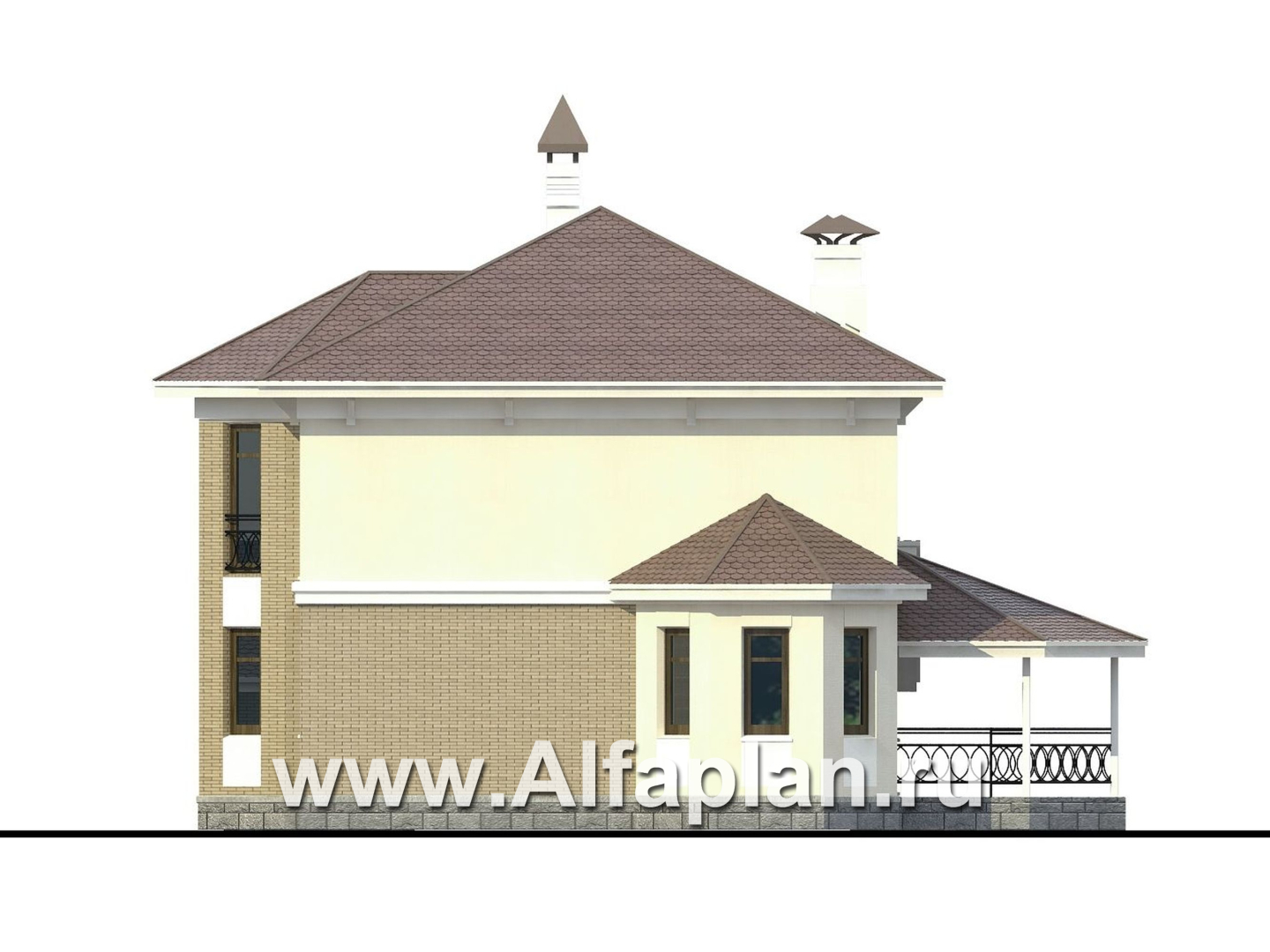 Проекты домов Альфаплан - «Классика»- двухэтажный особняк с эркером и навесом для машины - изображение фасада №2