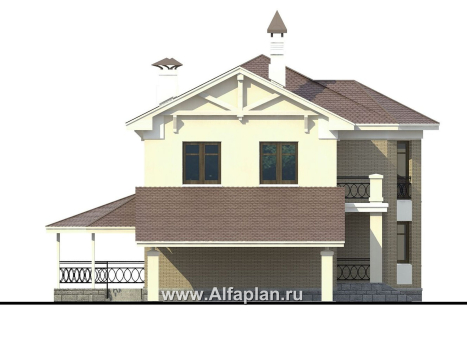 Проекты домов Альфаплан - «Классика»- двухэтажный особняк с эркером и навесом для машины - превью фасада №3