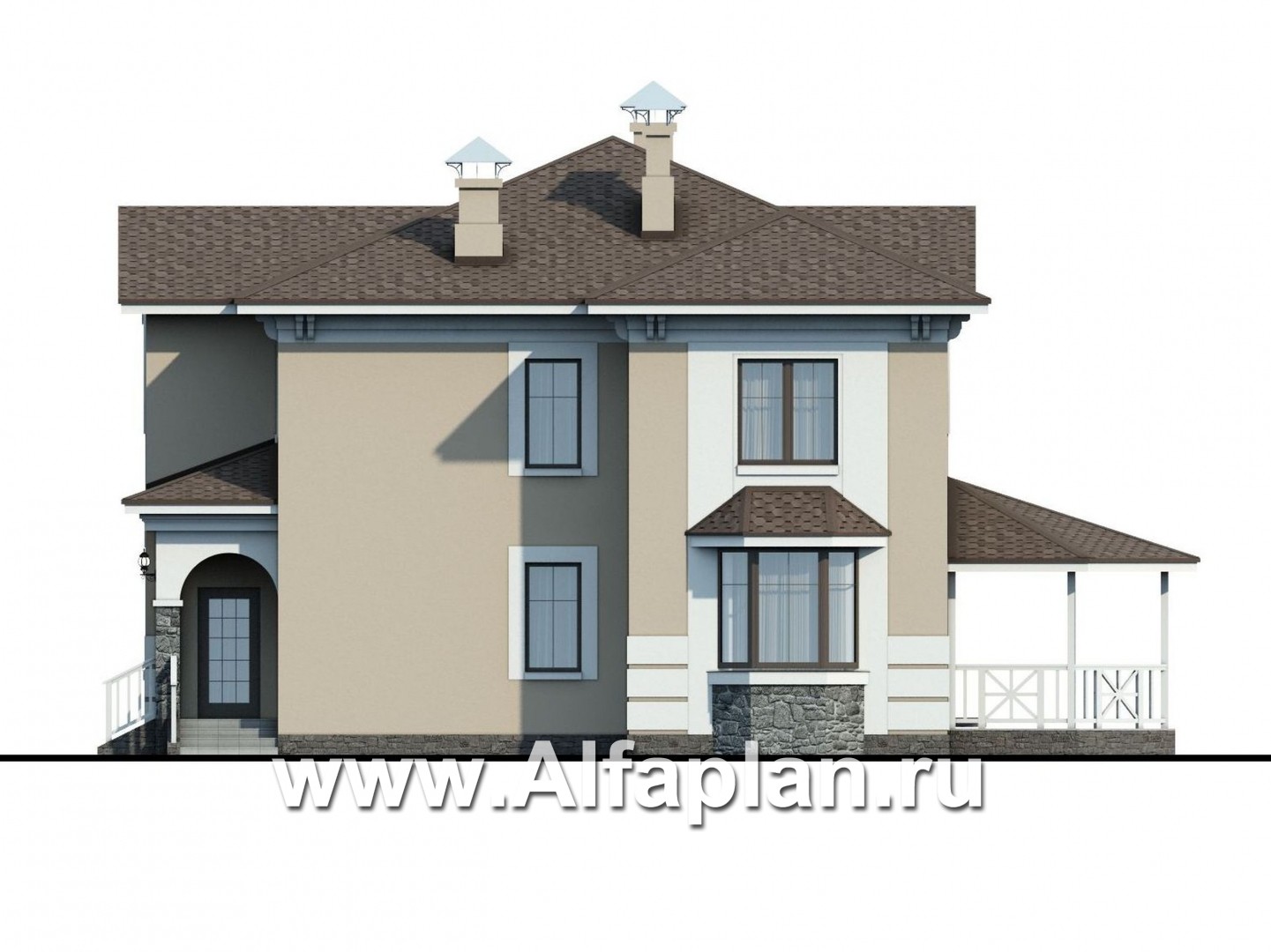 Проекты домов Альфаплан - «Белоостров»- классический коттедж с удобной планом - изображение фасада №2