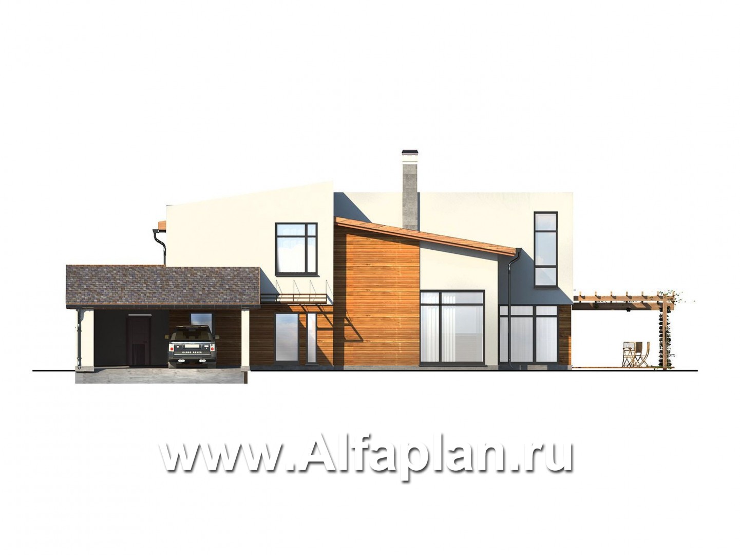 Проекты домов Альфаплан - Современный загородный дом с комфортной планировкой - изображение фасада №1