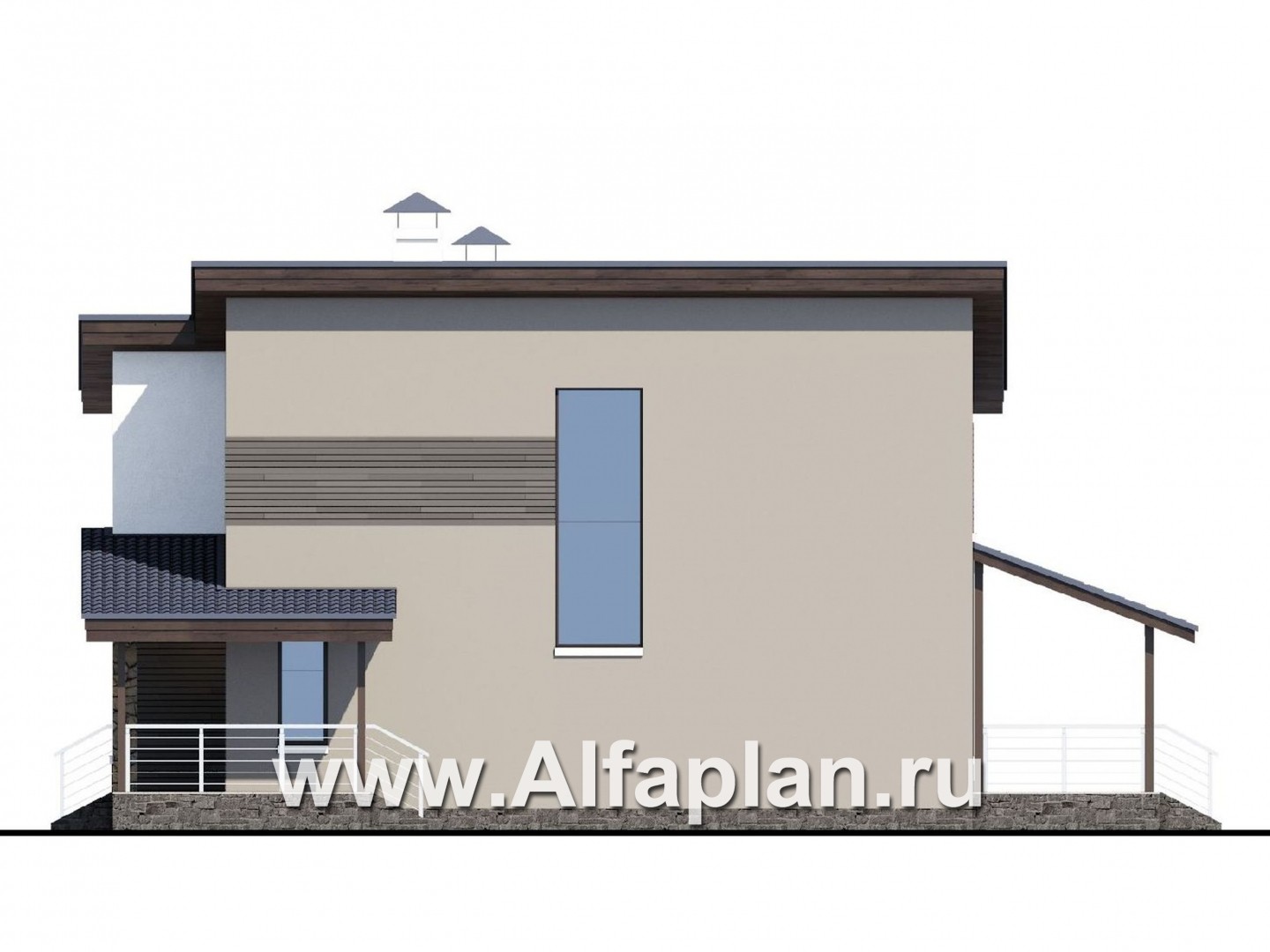 Проекты домов Альфаплан - «Борей» - стильный коттедж с односкатной крышей - изображение фасада №2