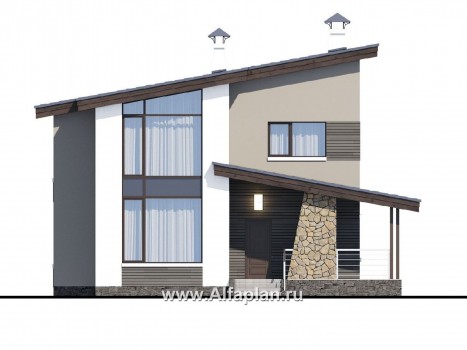 Проекты домов Альфаплан - «Борей» - стильный коттедж с односкатной крышей - превью фасада №1