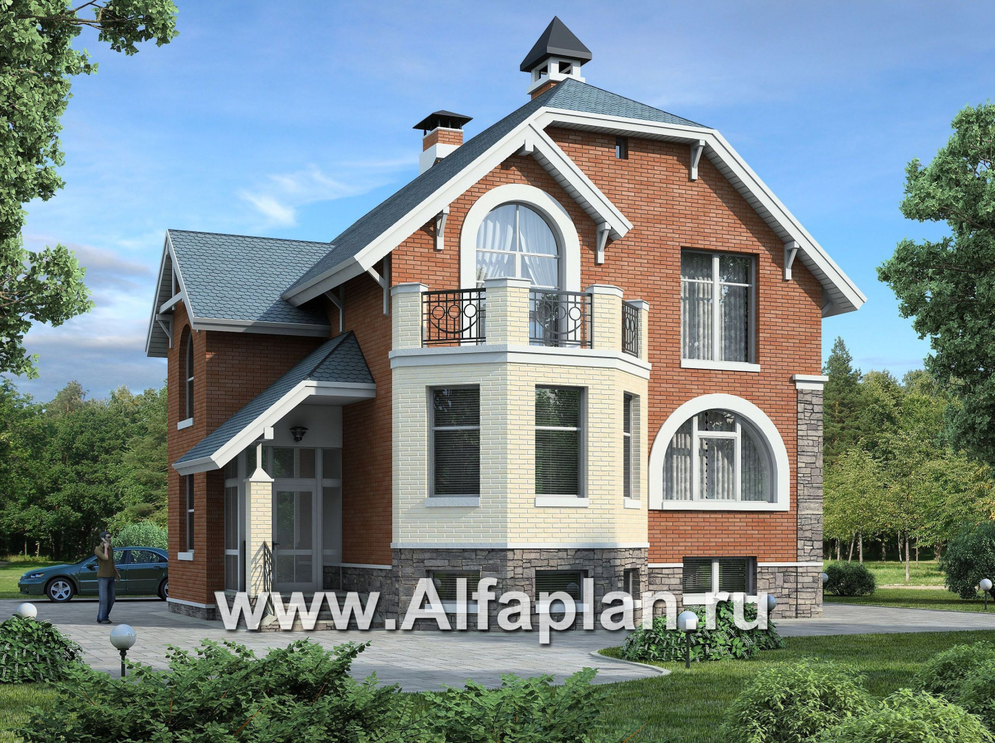 Проекты домов Альфаплан - «Лаура»- трехэтажный загородный дом с террасой - основное изображение
