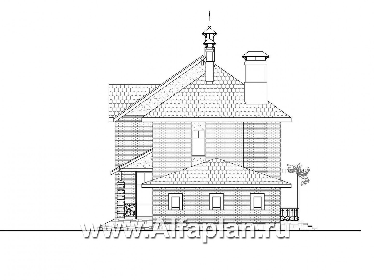 Проекты домов Альфаплан - «Дипломат Плюс» - дом с бильярдной и гаражом на два автомобиля - изображение фасада №4