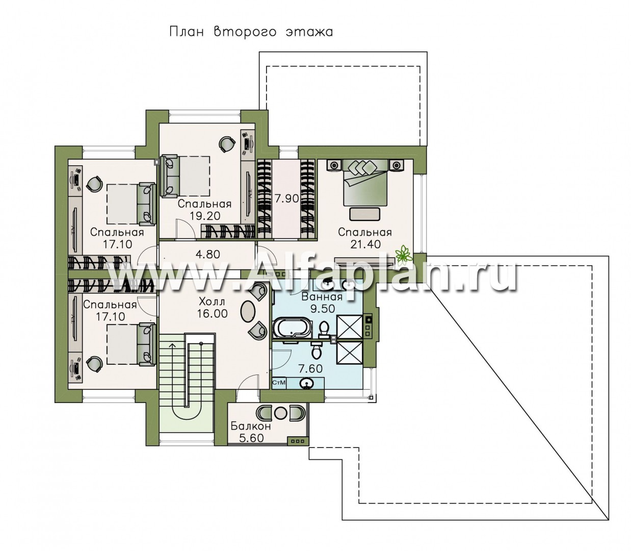 Проекты домов Альфаплан - «Киприда» — просторный коттедж с большим гаражом - изображение плана проекта №2