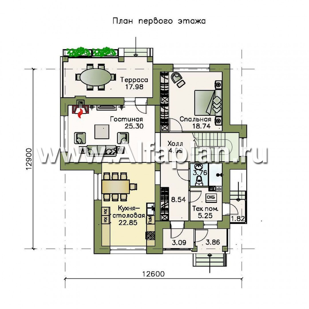 Проекты домов Альфаплан - «Северная корона» - двуxэтажный коттедж с элементами стиля модерн - изображение плана проекта №1