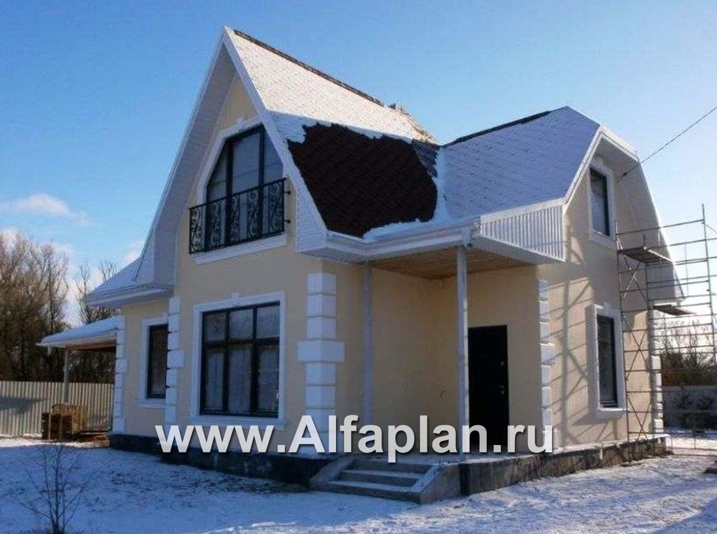 «Летний вечер» - проект дома с мансардой из газоблоков,  с нaвесом на 2 авто - дизайн дома №1